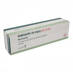Confezione di Daktarin Gel Orale contennete tubo da 80 grammi di gel e cucchiaino dosatore Confezione di Daktarin Gel Orale contennete tubo da 80 grammi di gel e cucchiaino dosatore