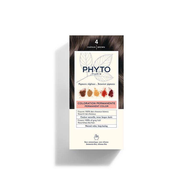 Phytocolor 4 Castano Tinta per Capelli Senza Ammoniaca + Maschera + Guanti