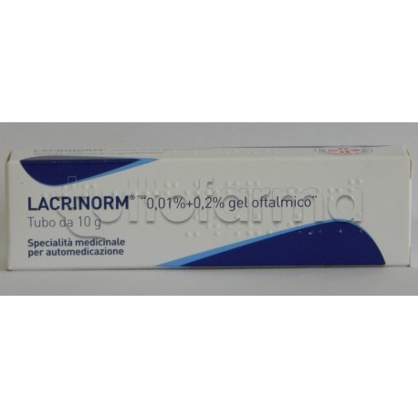 Scatola Lacrinorm Gel Oftalmico Idratante e Lubrificante 10 grammi 0,01%