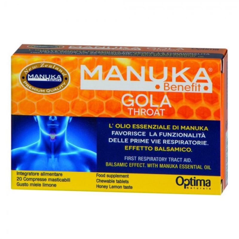 Optima Naturals Manuka Benefit Integratore Alimentare per Gola 20 Compresse Masticabili Optima Naturals Manuka Benefit Integratore Alimentare per Gola 20 Compresse Masticabili
