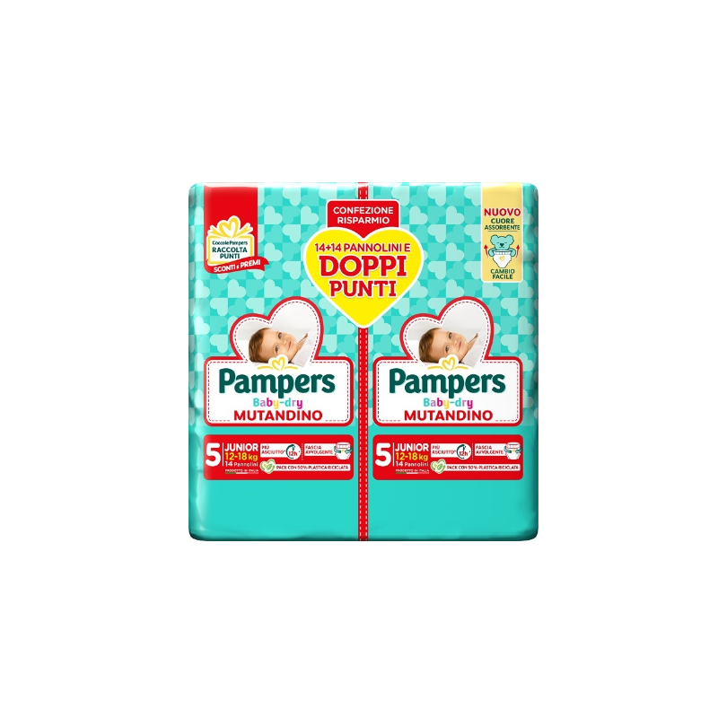 Pampers Baby Dry Mutandino Confezione Doppia Taglia 5 12-18kg 28 Pezzi