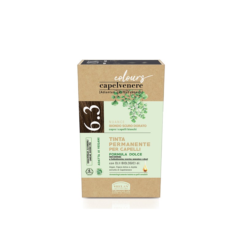 Capelvenere Colours Tinta Capelli 6,3N Biondo Scuro Dorato per Capelli Sensibili Kit Completo Capelvenere Colours Tinta Capelli 6,3N Biondo Scuro Dorato per Capelli Sensibili Kit Completo