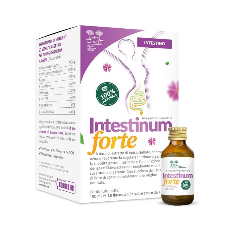 Salugea Intestinum Forte Integratore Naturale per la Motilità Intestinale 18 Flaconcini
