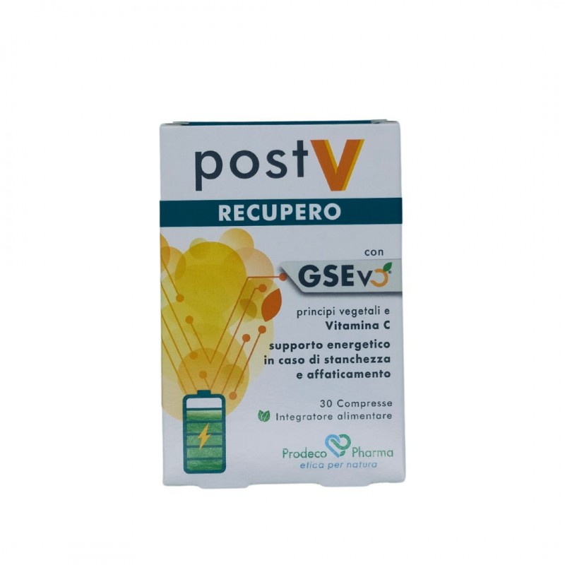 Scatola con GSE PostV Recupero Integratore Sistema Immunitario 30 Compresse Singole