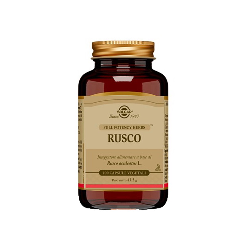 Barattolo con Solgar Rusco Integratore per Circolazione 100 Capsule Singole