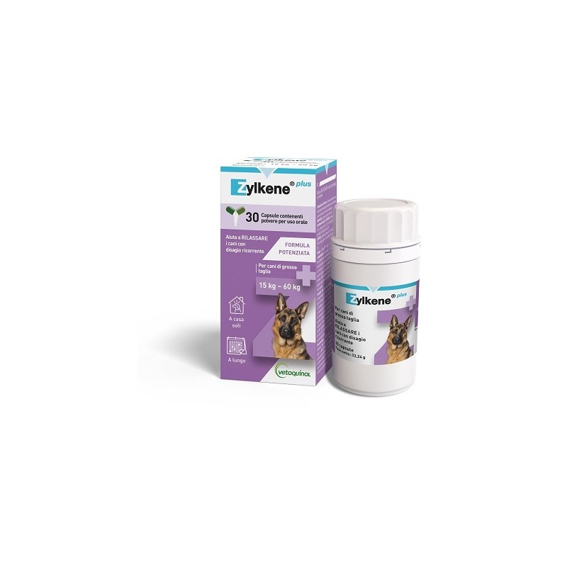 Zylkene Plus Integratore per Rilassamento Cani da 15-60 Kg 30 Capsule Singole