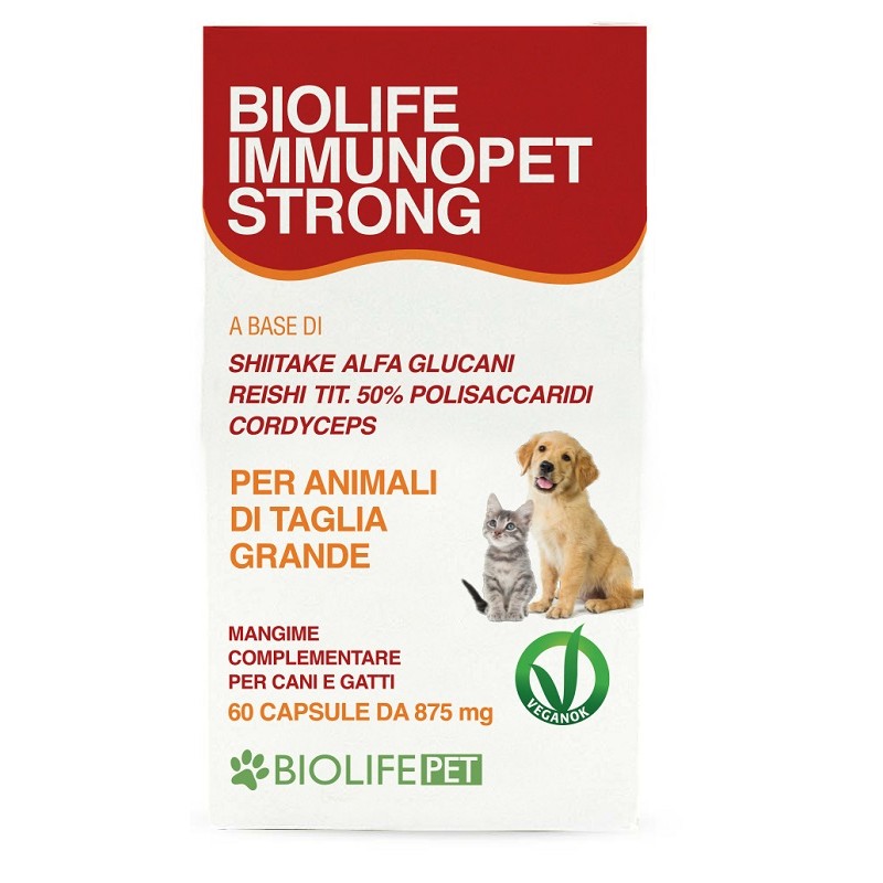 Scatola con Biolife Immunopet Strong Integratore per Cane e Gatto 60 Capsule Singole