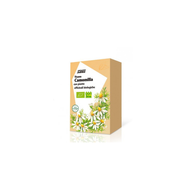 Scatola con Salus Camomilla Tisana Bio Rilassante 15 Filtri Singoli Scatola con Salus Camomilla Tisana Bio Rilassante 15 Filtri Singoli