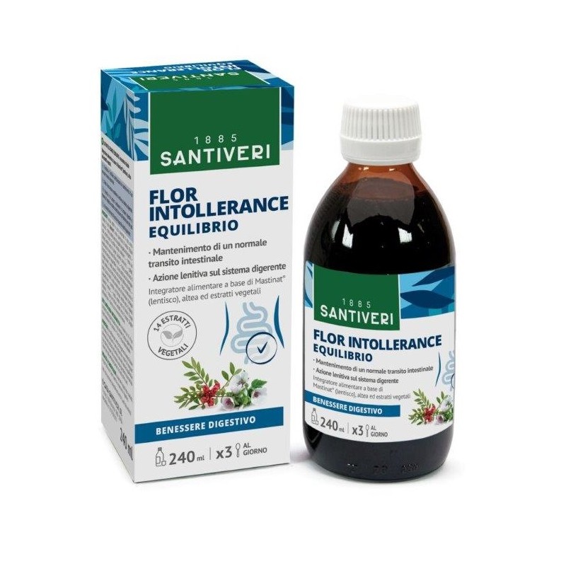 Flacone con Santiveri Flor Intollerance Equilibrio Integratore per Benessere Intestinale 240ml Flacone con Santiveri Flor Intollerance Equilibrio Integratore per Benessere Intestinale 240ml