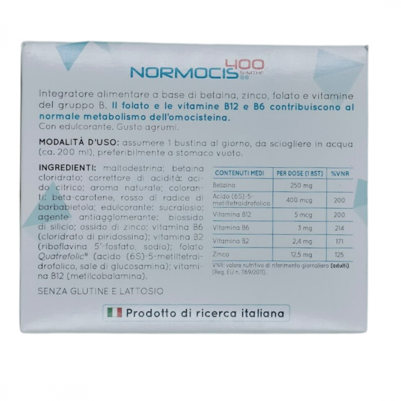 Confezione con Normocis 400 Integratore per Controllo Omocisteina 30 Bustine Singole