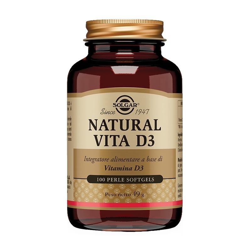 Barattolo di Solgar Natural Vita D3 per Salute Ossa e Supporto Immunitario 100 Perle