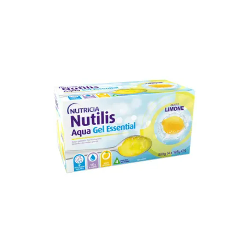 Foto della scatola Nutricia Nutilis Aqua Essential Acqua Gelificata Gel Limone 4x125g