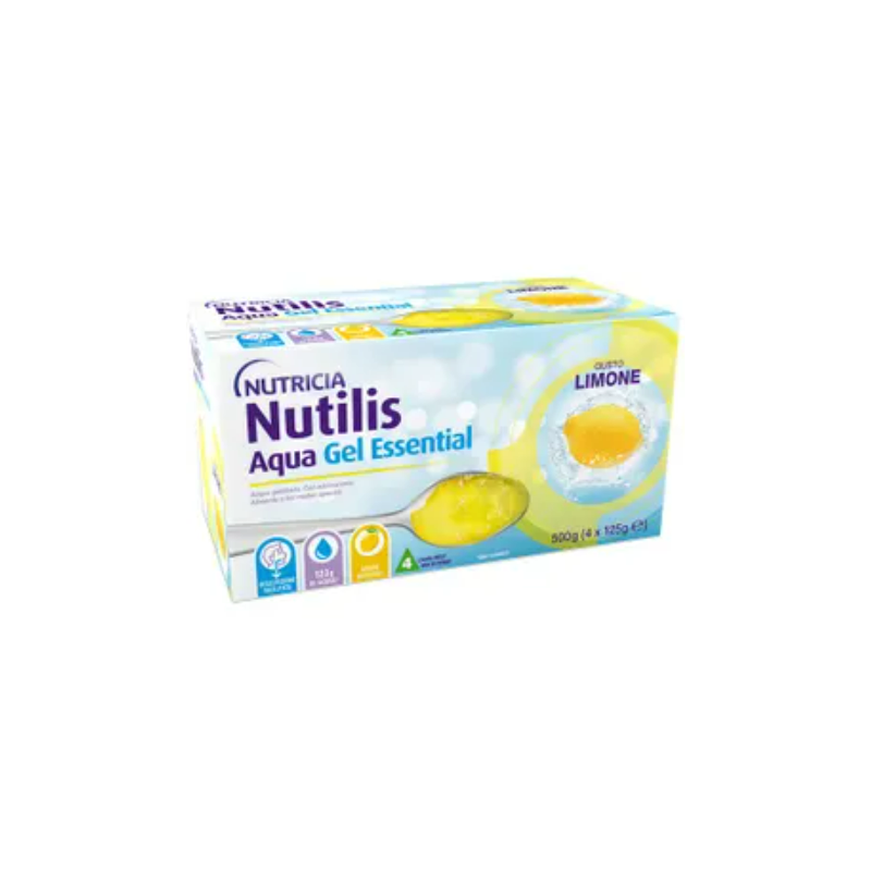 Foto della scatola Nutricia Nutilis Aqua Essential Acqua Gelificata Gel Limone 4x125g Foto della scatola Nutricia Nutilis Aqua Essential Acqua Gelificata Gel Limone 4x125g