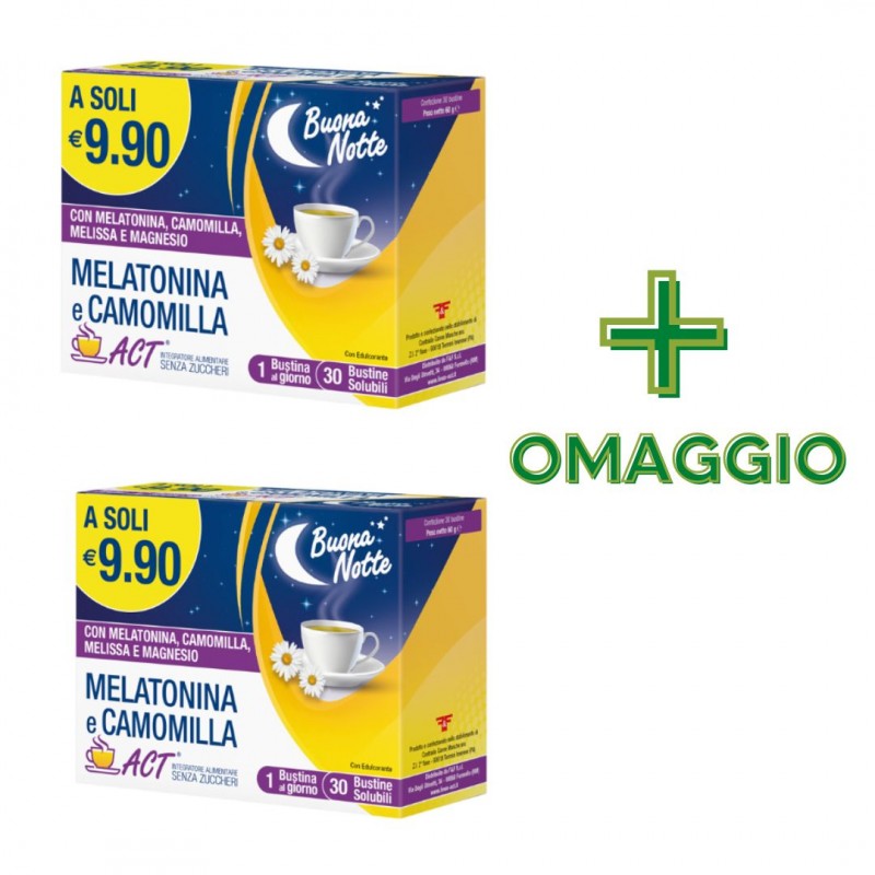 PROMO Melatonina e Camomilla Act Integratore per Sonno 30 Bustine + CONFEZIONE OMAGGIO PROMO Melatonina e Camomilla Act Integratore per Sonno 30 Bustine + CONFEZIONE OMAGGIO