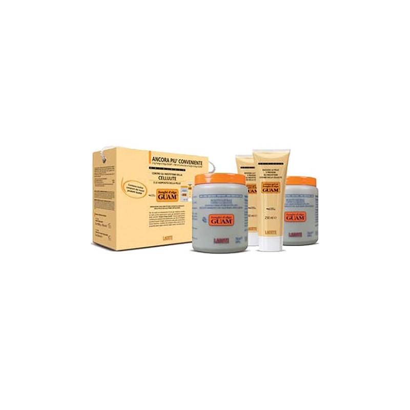 Guam Fanghi D'alga Doppia Convenienza per Cellulite 2 Vasi da 1 kg + 2 Tubi da 250ml
