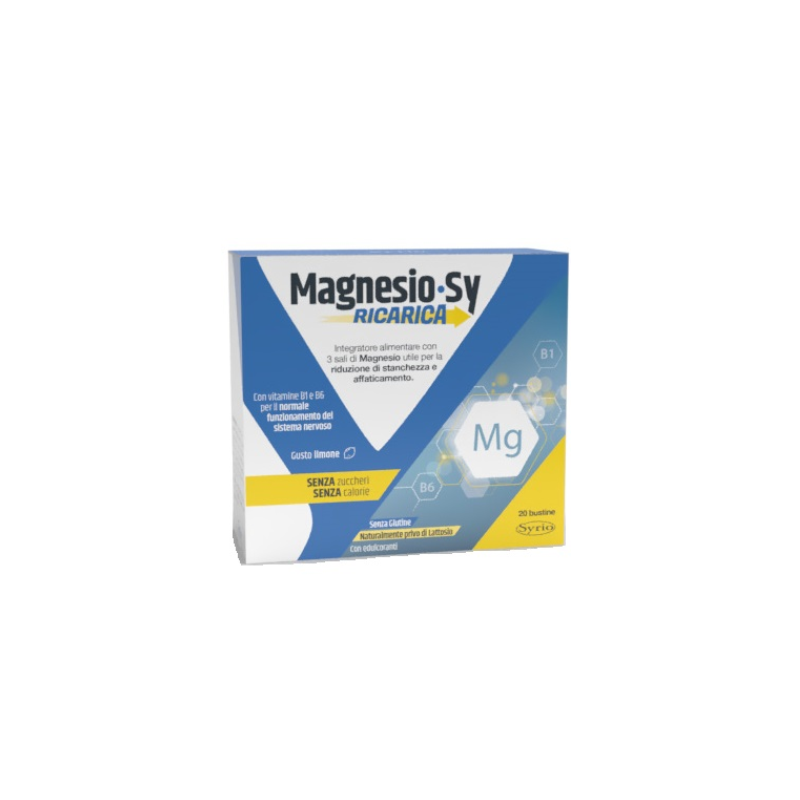 Scatola del Magnesio Sy Ricarica Integratore per Sistema Nervoso 20 Bustine Scatola del Magnesio Sy Ricarica Integratore per Sistema Nervoso 20 Bustine