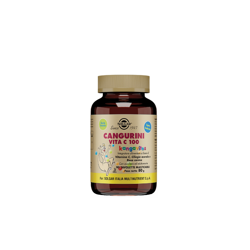 Barattolo di Solgar Cangurini Vita C 100 Integratore Difese Immunitarie 90 Tavolette Barattolo di Solgar Cangurini Vita C 100 Integratore Difese Immunitarie 90 Tavolette