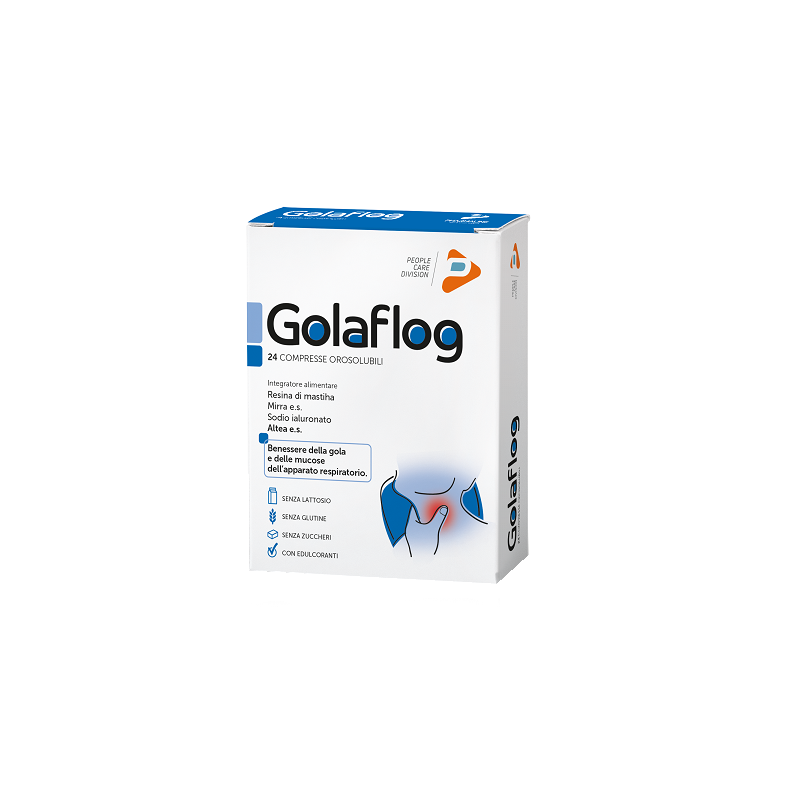Scatola con Golaflog Integratore per Benessere Gola 24 Compresse Singole