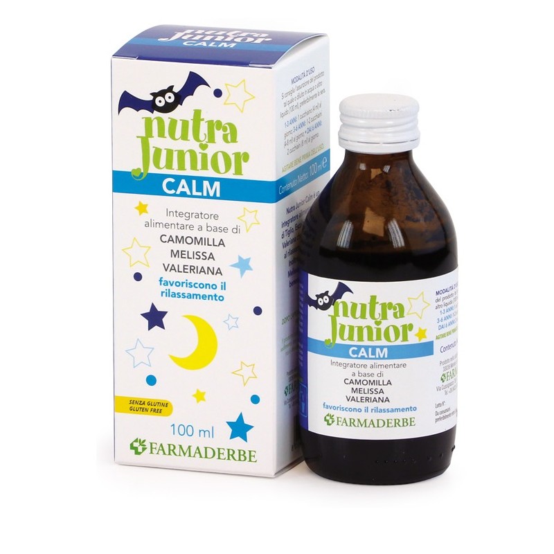 Flacone con Farmaderbe Nutra Junior Calm Integratore per Stress e Sonno 100ml Flacone con Farmaderbe Nutra Junior Calm Integratore per Stress e Sonno 100ml