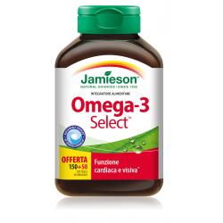 Barattolo con Jamieson Omega 3 Select Integratore per Cuore e Occhi 150 + 50 Softgel Singoli Barattolo con Jamieson Omega 3 Select Integratore per Cuore e Occhi 150 + 50 Softgel Singoli