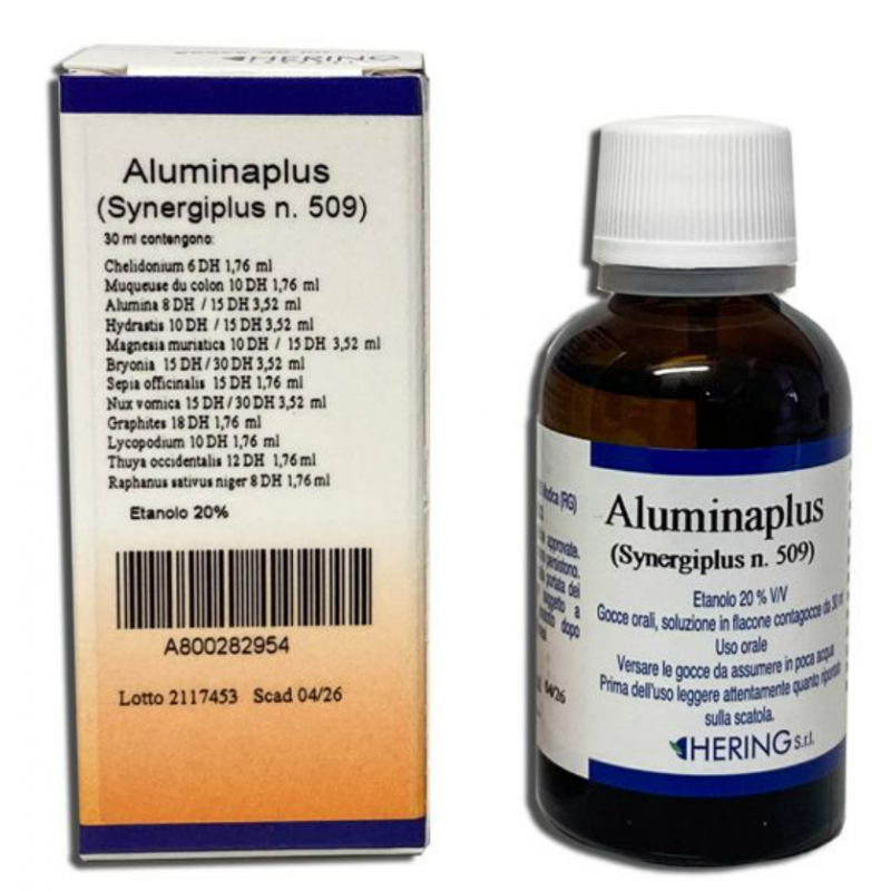 Scatola e flacone 30ml Hering Alumina Plus Medicinale Omeopatico Gocce