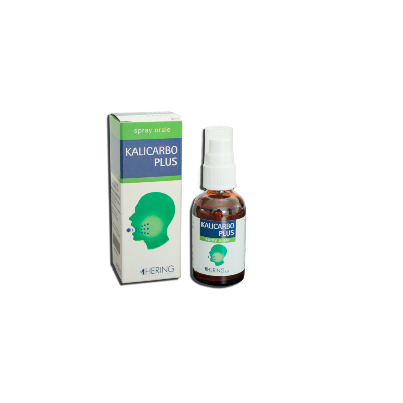 Scatola e spray Hering Kalicarbo Plus Medicinale Omeopatico Spray Orale 30ml