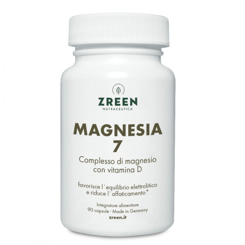 Barattolo di Zreen Natugena Magnesia 7 Integratore di Magnesio e Vitamina D 90 Capsule