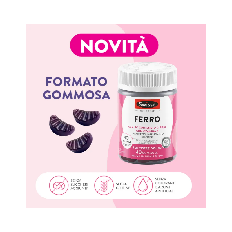 barattolo e informazioni prodotto Swisse Ferro Integratore per Assorbimento Ferro barattolo e informazioni prodotto Swisse Ferro Integratore per Assorbimento Ferro