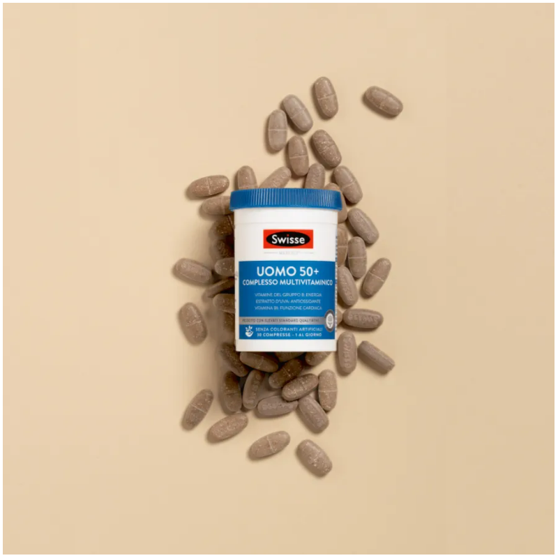 compresse e barattolo Swisse Uomo 50+ Multivitaminico Integratore per Uomini dai 50 Anni compresse e barattolo Swisse Uomo 50+ Multivitaminico Integratore per Uomini dai 50 Anni