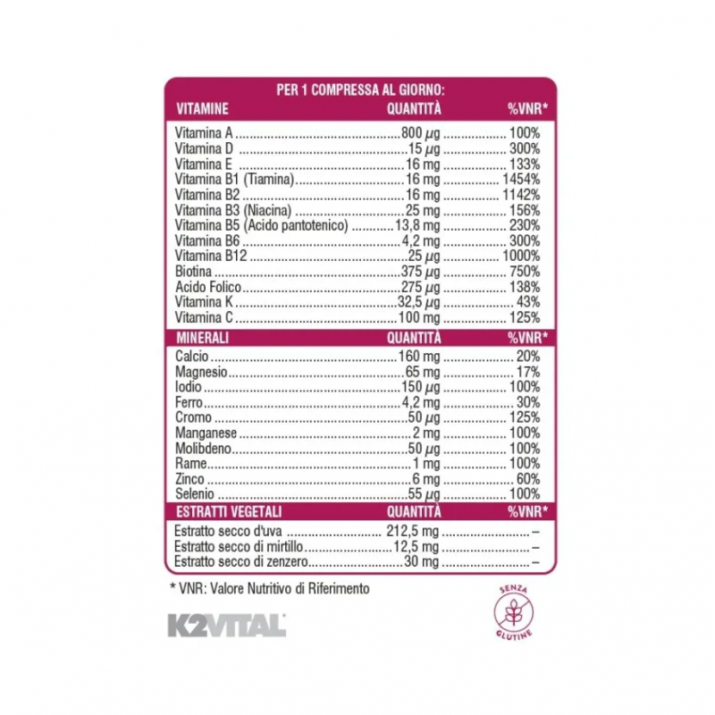 valori nutrizionali Swisse Donna 50+ Multivitaminico Integratore Donne dai 50 Anni 30 Compresse valori nutrizionali Swisse Donna 50+ Multivitaminico Integratore Donne dai 50 Anni 30 Compresse