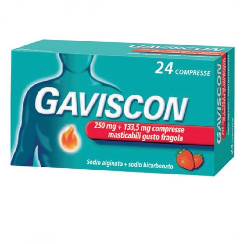Gaviscon 24 Compresse Masticabili Fragola 250 Mg per Bruciore di Stomaco e Reflusso