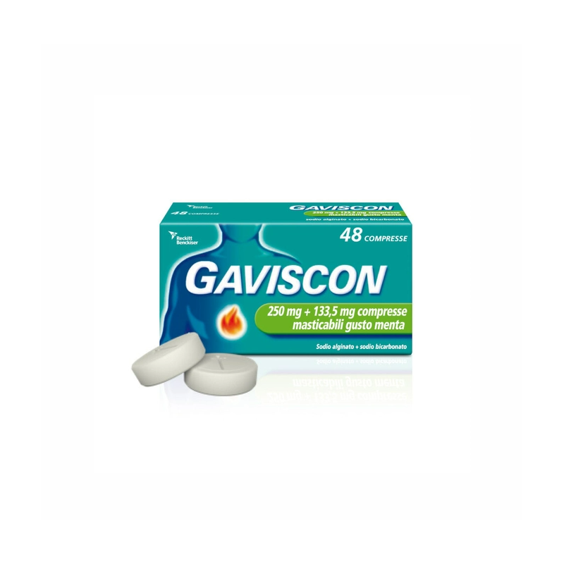 scatola Gaviscon Aroma Menta 250 +133,5 mg per Bruciore di Stomaco e Reflusso 24 Compresse Masticabili