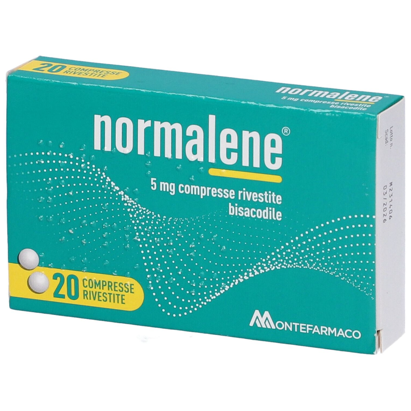 fronte scatola di Normalene 20 Compresse Rivestite 5 mg Lassativo per Stitichezza