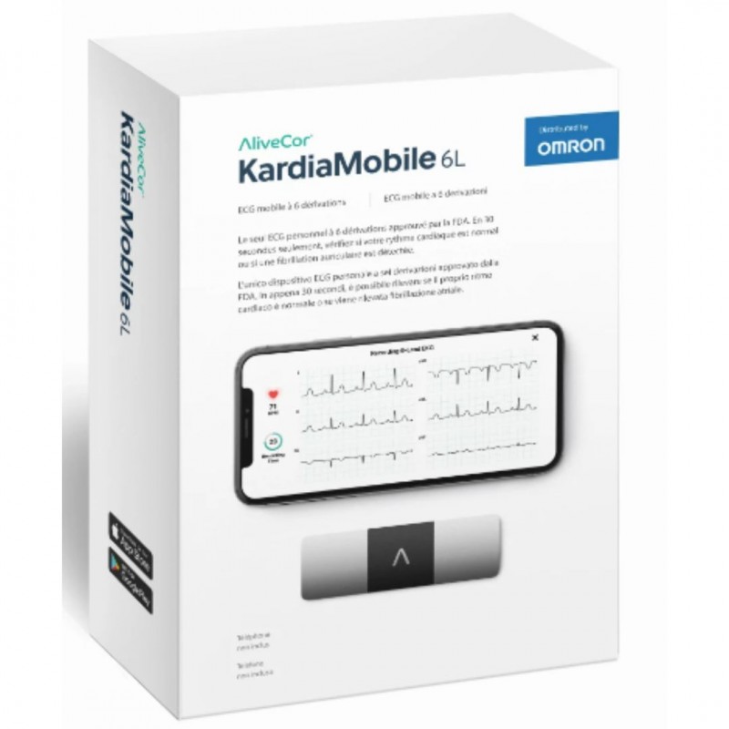 Confezione di Omron Kardia Mobile 6L Elettrocardiogramma Portatile 6 Derivazioni 1 Pezzo