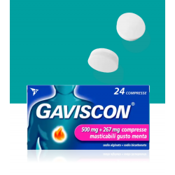 scatola di Gaviscon 500mg+267mg Aroma Menta 24 Compresse Masticabili Per Bruciore di Stomaco