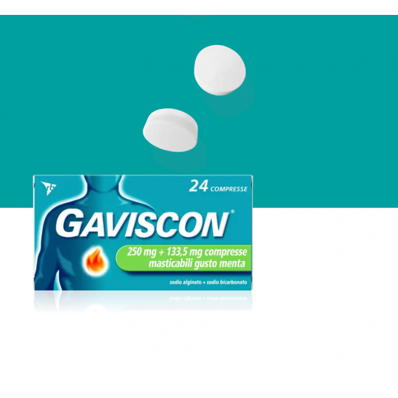 Gaviscon Aroma Menta 250 +133,5 mg per Bruciore di Stomaco e Reflusso 24 Compresse Masticabili