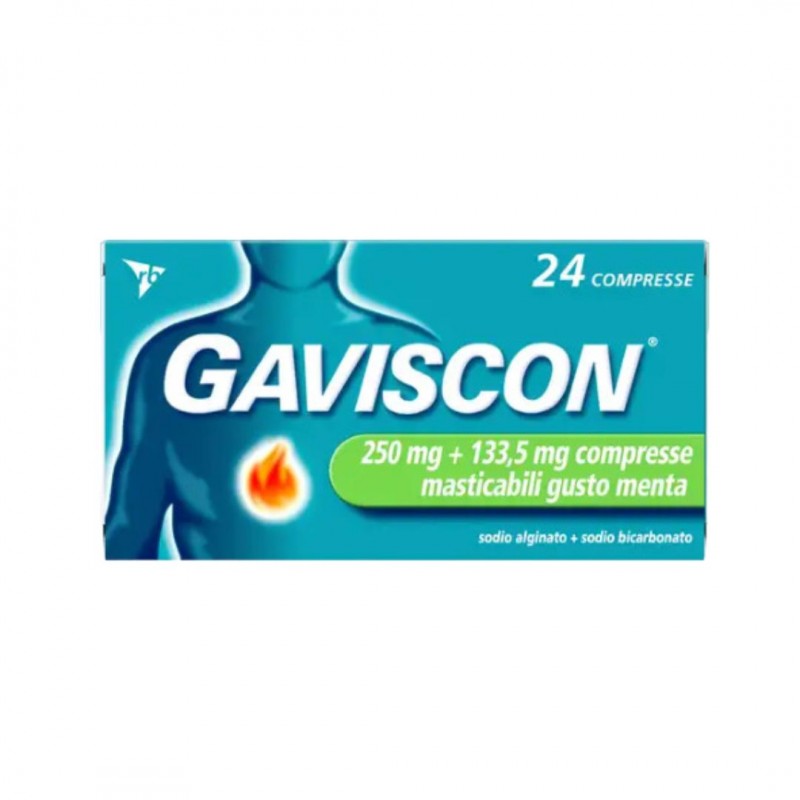 scatola di Gaviscon Aroma Menta 250 +133,5 mg per Bruciore di Stomaco e Reflusso 24 Compresse Masticabili