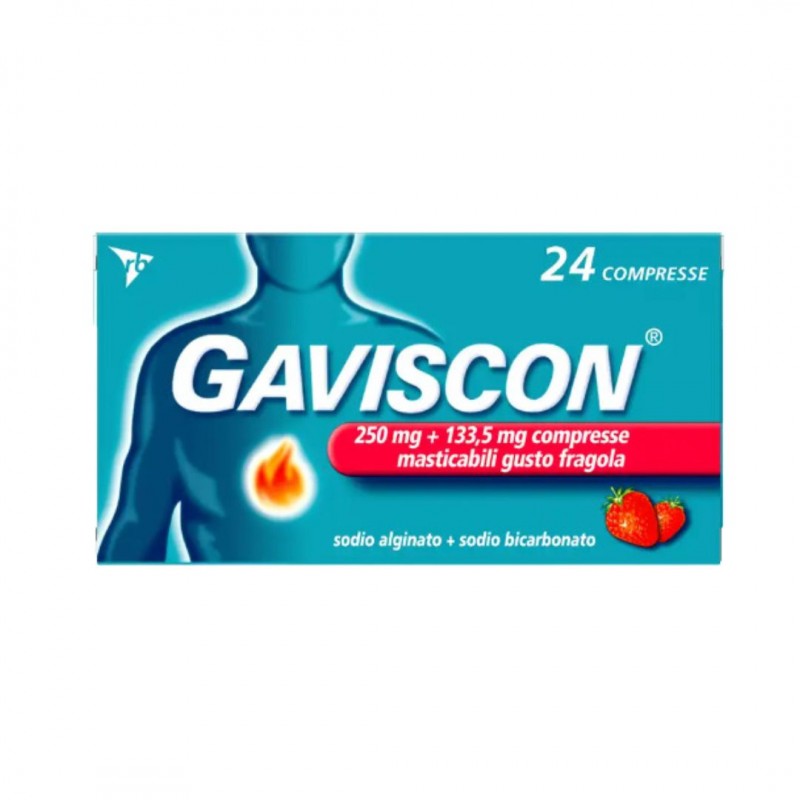 nuova scatola di Gaviscon 24 Compresse Masticabili Fragola 250 Mg per Bruciore di Stomaco e Reflusso