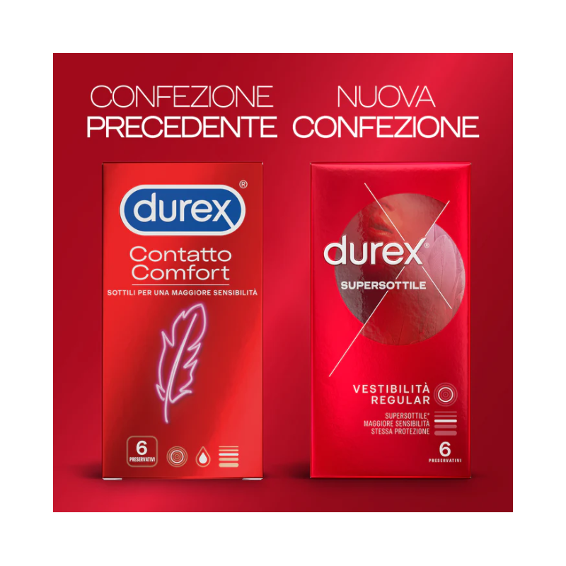 nuova e vecchia confezione di Durex Contatto Comfort 6 Profilattici