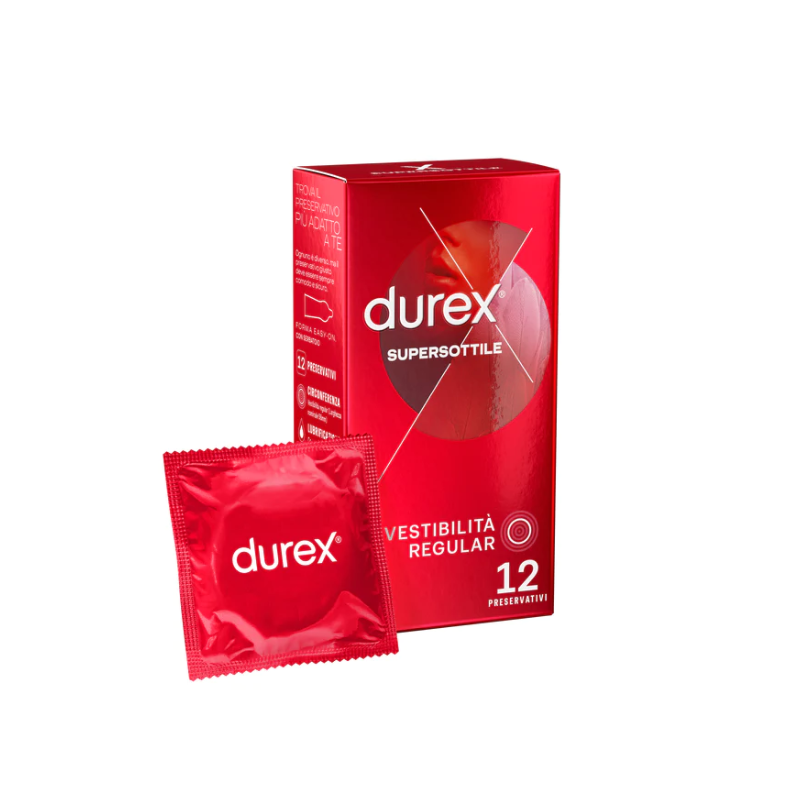 scatola e preservativo di Durex Supersottili Easy-On 12 Profilattici