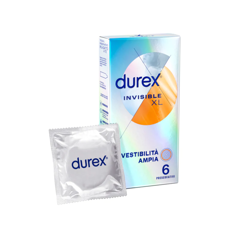 scatola di Durex Invisible XL Extra Sottile Extra Large 6 Preservativi