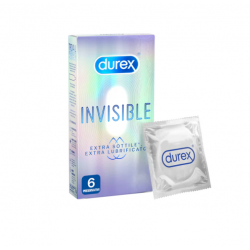 scatola e preservativo  di Durex Invisibile Extra Sottile Extra Lubrificato 6 Preservativi