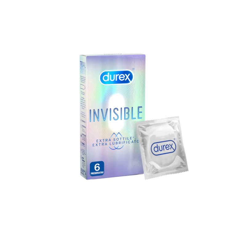 scatola e preservativo  di Durex Invisibile Extra Sottile Extra Lubrificato 6 Preservativi