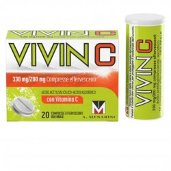 Scatole esterna e confezione interna di Vivin C per Raffreddore e Influenza 20 Compresse Effervescenti 330 mg + 200 mg
