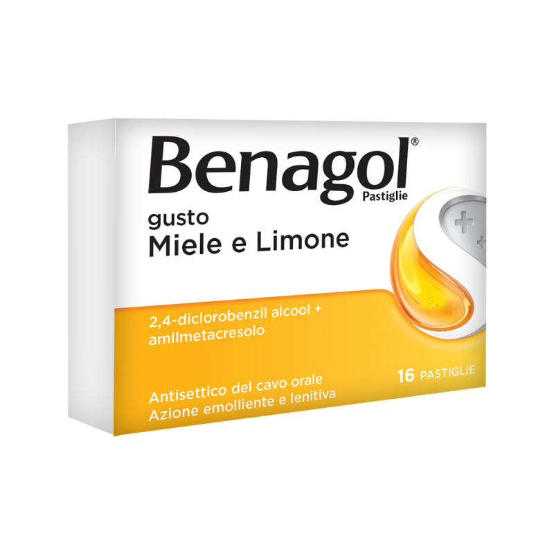 confezione di Benagol Miele Limone per Mal di Gola 16 Pastiglie
