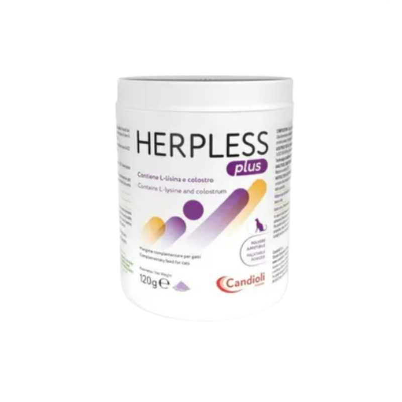 barattolo di Herpless Plus Polvere Veterinaria per Infezioni da Herpes di Gatti 120g