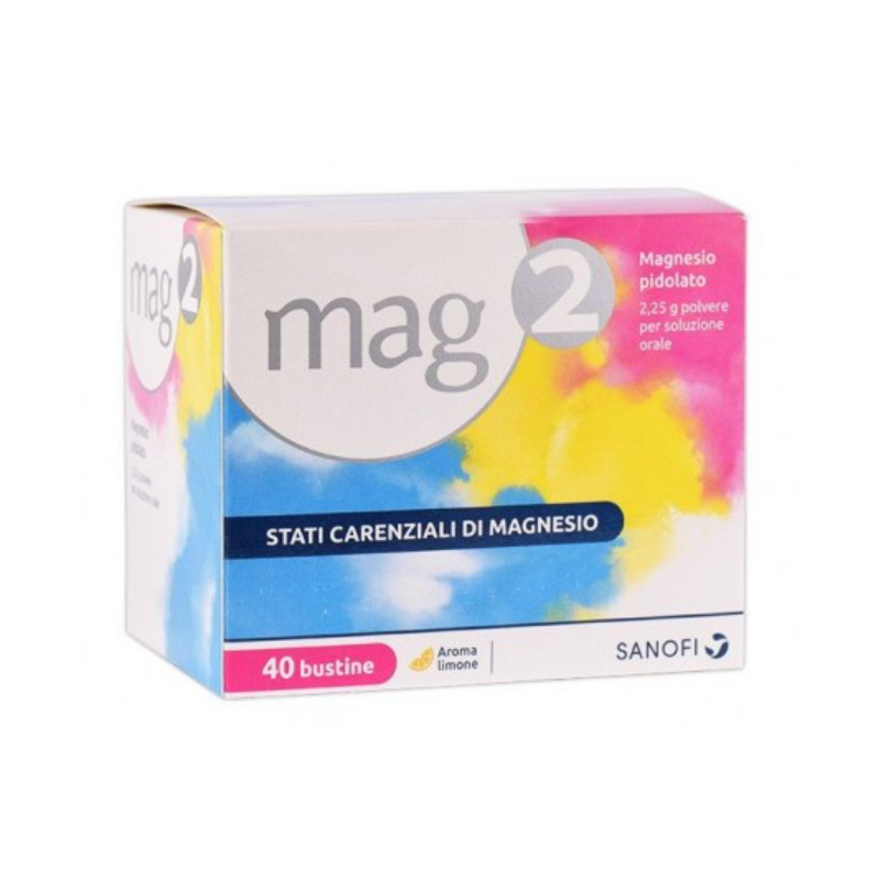 confezione di Mag 2 Integratore per Stanchezza e Stress 40 Bustine 2,25gr Magnesio