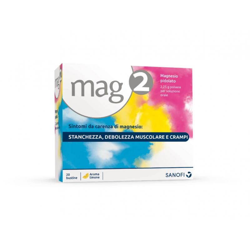 confezione di Mag 2 Integratore Alimentare per Stanchezza e Stress 2,25 gr Magnesio 20 Bustine