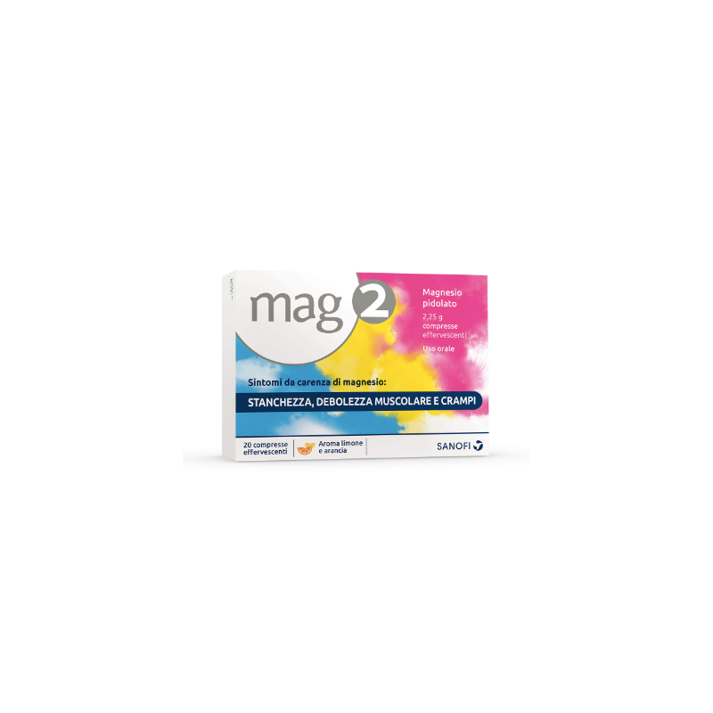 confezione di Mag 2 Integratore Alimentare per Stress e Stanchezza 2,25 gr Magnesio 20 Compresse Effervescenti