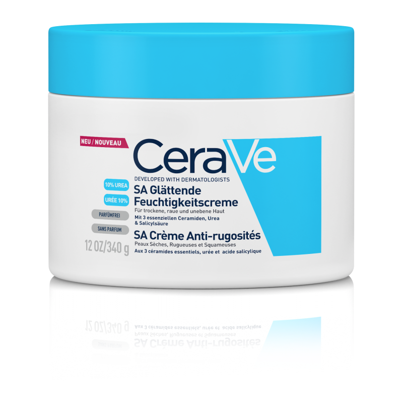 retro barattolo di CeraVe SA Crema Levigante 10% Urea Pelli Molto Secche, Ruvide e Screpolate Flacone 340g retro barattolo di CeraVe SA Crema Levigante 10% Urea Pelli Molto Secche, Ruvide e Screpolate Flacone 340g